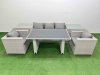 Fimous Patio Garden Furniture Sets with Black Glass Top Dining Table Armchair 3 Seater Sofa 2 Side Tables Light Grey