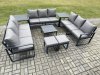 Fimous Aluminium 11 Seater Outdoor Garden Furniture Set Patio Lounge Sofa with Square Coffee Table 2 Side Tables 2 Small Footstools Conservatory Set Dark Grey