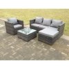 Fimous Lounge Dark Mixed Grey Rattan Sofa Set With Tables Stool Outdoor Garden Furniture Patio 5 Seater