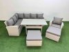 Fimous 9 Seater Rattan Garden Furniture Set Outdoor Patio Dining Corner Sofa Sets with Dining Table Chair 2 Big Footstools Light Grey Mixed