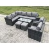 Fimous 10 Seater Rattan Corner Sofa Lounge Sofa Set With Rectangular Coffee Table 2 Stool Dark Grey Mixed Left Hand