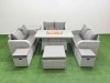 Fimous 9 Seater PE Wicker Rattan Furniture Sofa Sets with Firepit Dining Table 2 Seater Love Sofa 3 Stool Side Table Light Grey