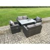 Fimous 6 Seater Lounge Rattan Sofa Set Outdoor Garden Furniture Oblong Rectangular Dining Table With Chairs Love Sofa Dark Grey Mixed