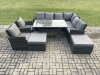 Fimous 10 Seater Garden Rattan Furniture Corner Sofa Dining Table Chair Set with 2 Big Footstool 2 Armchairs Indoor Outdoor Lounge Sofa Set