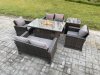 Fimous Wicker PE Rattan Garden Furniture Sets 6 Seater Patio Outdoor Gas Firepit Dining Table Heater Set with Double Seat Sofa Side Table Dark Grey Mixed