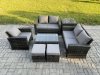 Fimous Rattan Garden Furniture Set 7 Seater Patio Outdoor Lounge Sofa Chair Set with Side Table Rectangular Coffee Table 2 Small Footstools Dark Grey Mixed