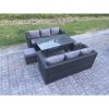 Fimous PE Wicker Outdoor Garden Furniture Set Patio Rattan Rectangular Dining Table Lounge Sofa with 2 Small Footstool 8 Seater Dark Grey Mixed