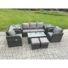 Fimous 7 Seater Rattan Garden Furniture Set with Rectangular Coffee Table 2 Side Tables 2 Small Footstools Patio Outdoor Lounge Sofa Set