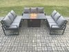 Fimous Aluminium 9 Seater Garden Furniture Outdoor Set Patio Lounge Sofa Gas Fire Pit Dining Table Set Dark Grey