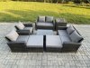 Fimous Garden Furniture Sets 8 Pieces Outdoor Rattan Furniture Manual Wicker Patio Sofa Chair Set with Coffee Table 2 Big Footstool Side Table Dark Grey Mixed