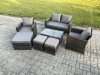 Fimous 7 Seater Outdoor Lounge Sofa Set Wicker PE Rattan Garden Furniture Set with Rectangular Coffee Table Double Seat Sofa 3 Footstools Dark Grey Mixed