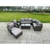 Fimous 10 Seater Outdoor Rattan Garden Furniture Set Rattan Lounge Sofa Set with Rectangular Coffee Table Side Table 3 Footstools Dark Grey Mixed
