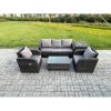Fimous Outdoor Rattan Garden Furniture Set Patio Lounge Sofa Set with Reclining Chair Rectangular Coffee Table Side Table Dark Grey Mixed