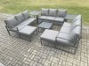 Fimous Aluminium Outdoor Garden Furniture Set Patio Lounge Sofa with Square Coffee Table 2 Side Tables 2 Big Footstools Conservatory Set Dark Grey