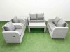 Fimous 6 Seater Outdoor Reclining Chair Love Sofa Set Rattan Garden Furniture Set with Oblong Coffee Table Side Table Light Grey