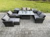 Fimous Outdoor Garden Furniture Sets 9 Pieces Wicker Rattan Furniture Sofa Dining Table Set with 2 Small Footstools 2 Side Tables Dark Grey Mixed