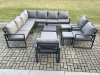 Fimous 13 Seater Outdoor Garden Furniture Set Aluminium Lounge Corner Sofa Square Coffee Table 3 Pcs Chair Sets with 3 Footstools Dark Grey