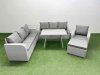Fimous 6 Pieces Outdoor PE Rattan Garden Furniture with Cushions Reclining Chair Side Table Big Stool Light Grey