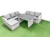 Fimous 7 Seater Rattan Outdoor Dining Table 3 Seater Sofa Set with Big Stool Light Grey