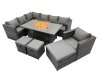 Fimous Rattan Garden Furniture Dining Set 10-seater Gas Firepit Dining Table Corner Sofa Set with 3 Stool Dark Grey Mixed