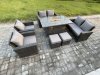 Fimous Wicker PE Rattan Garden Furniture Sets Patio Outdoor Gas Firepit Dining Table Heater Set with Double Seat Sofa 2 Small Footstools Dark Grey Mixed