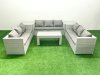 Fimous Rattan Garden Outdoor Furniture Set 9 Seater Garden Sofa Oblong Coffee Table Set with 2 Side Tables Light Grey Mixed