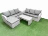 Fimous Outdoor Garden Furniture Sets 7 Seater Wicker Rattan Furniture Sofa Sets with Oblong Coffee Table high Back Lounge Sofa Big Footstool Light Grey