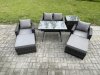 Fimous Rattan Wicker Garden Furniture Patio Conservatory Sofa Set with Rectangular Dining Table Armchair 2 Seater Sofa 2 Big Footstool Side Table
