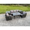 Fimous Rattan Wicker Garden Furniture Patio Conservatory Sofa Set with Rectangular Dining Table Reclining Chair 3 Seater Sofa 2 Side Tables