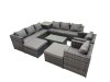 Fimous 10 Seater Garden Outdoor Rattan Furniture Set Patio Corner Sofa Rectangular Coffee Table with 2 Big Stools Side Table Dark Grey