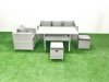 Fimous Garden Dining Set Outdoor Rattan Furniture Set with Sofa Dining Table Small Footstools Light Grey Mixed