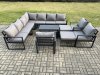 Fimous 14 Seater Aluminium Outdoor Garden Furniture Set Patio Lounge Sofa with Oblong Coffee Table 3 Pcs Chair 2 Small Footstools 2 Big Footstools Dark Grey