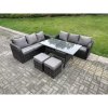 Fimous Dark Grey PE Wicker Rattan Garden Furniture Set Lounge Sofa 3 Seater Sofa Set Outdoor Rectangular Dining Table With 2 Stools 8 Seater