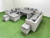 Fimous Patio Outdoor Garden Furniture Sets with Black Glass Top Dining Table 3 Seater Sofa Side Table 3 Stool Light Grey