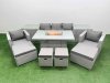 Fimous 9 Seat PE Rattan Lounge Sofa Set Outdoor Garden Furniture Set with Firepit Dining Table 3 Seater Sofa 4 Footstools 2 Side Tables Light Grey