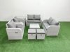 Fimous 8 Seater Outdoor Reclining Chair Love Sofa Set Rattan Garden Furniture Set with Square Coffee Table 2 Stools Side Table Light Grey