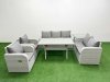 Fimous PE Rattan Garden Furniture Set Reclining Chair Sofa Double Love Seat 2 Seater Sofa Lounge Set Rectangular Dining Table Side Table Light Grey