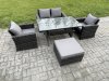 Fimous PE Wicker Outdoor Garden Furniture Set Patio Furniture Rattan Rectangular Dining Table Lounge Sofa with Big Footstool