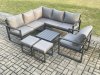 Fimous Outdoor Garden Furniture Set Aluminium Lounge Sofa Square Coffee Table Sets with Chair 2 Small Footstools Indoor Conservatory Set Dark Grey