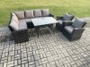 Fimous High Back Outdoor Garden Furniture Set Rattan Corner Sofa Dining Table Set With 2 Armchairs 8 Seater Dark Grey Mixed
