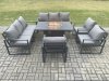Fimous Aluminium Garden Furniture Outdoor Set Patio Lounge Sofa Gas Fire Pit Dining Table Set with 3 Armchair Dark Grey