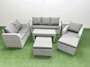 Fimous Patio PE Wicker 8 Seater Outdoor Rattan Furniture Sofa Sets with Oblong Coffee Table Reclining Chair Loveseat Sofa 3 Seater Sofa 2 Big Footstools 2 Side Table Light Grey