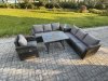 Fimous Outdoor Lounge Sofa Set Wicker PE Rattan Garden Furniture Set with Rectangular Dining Table Reclining Chair Side Table Dark Grey Mixed