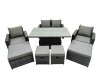 Fimous Outdoor Love Sofa Set 8 Seat Rattan Garden Furniture Set with Adjustable Lifting Dining or Coffee Table 4 Stools Dark Grey Mixed