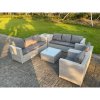 Fimous Light Grey Corner Rattan Garden Outdoor Sofa Set Chairs Sofa Side Table Square Coffee Table 8 Seater