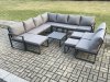 Fimous 12 Seater Patio Outdoor Garden Furniture Aluminium Lounge Corner Sofa Set with Square Coffee Table with 3 Footstools Dark Grey