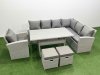 Fimous Rattan Garden Furniture Set Outdoor 9 Seater Patio Dining Corner Sofa Sets with Dining Table Chair 2 Small Footstools Light Grey Mixed