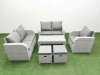 Fimous High Back Poly Rattan Garden Furniture Set with Reclining Chair Loveseat Sofa Oblong Coffee Table Indoor Outdoor Patio Set 2 Stool Light Grey