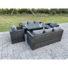 Fimous Outdoor Rattan Garden Furniture Height Adjustable Rising Lifting Table Sets Lounge Chairs Dark Grey 8 Seater