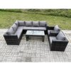 Fimous 8 Seater Rattan Corner Sofa Lounge Sofa Set With Rectangular Coffee Table 2 Arm Chair Dark Grey Mixed Left Hand